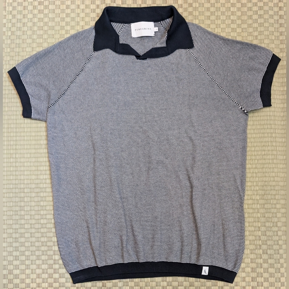 Peregrine Lynton Johnny Collar Polo in Navy Men's Size Large Made in England
